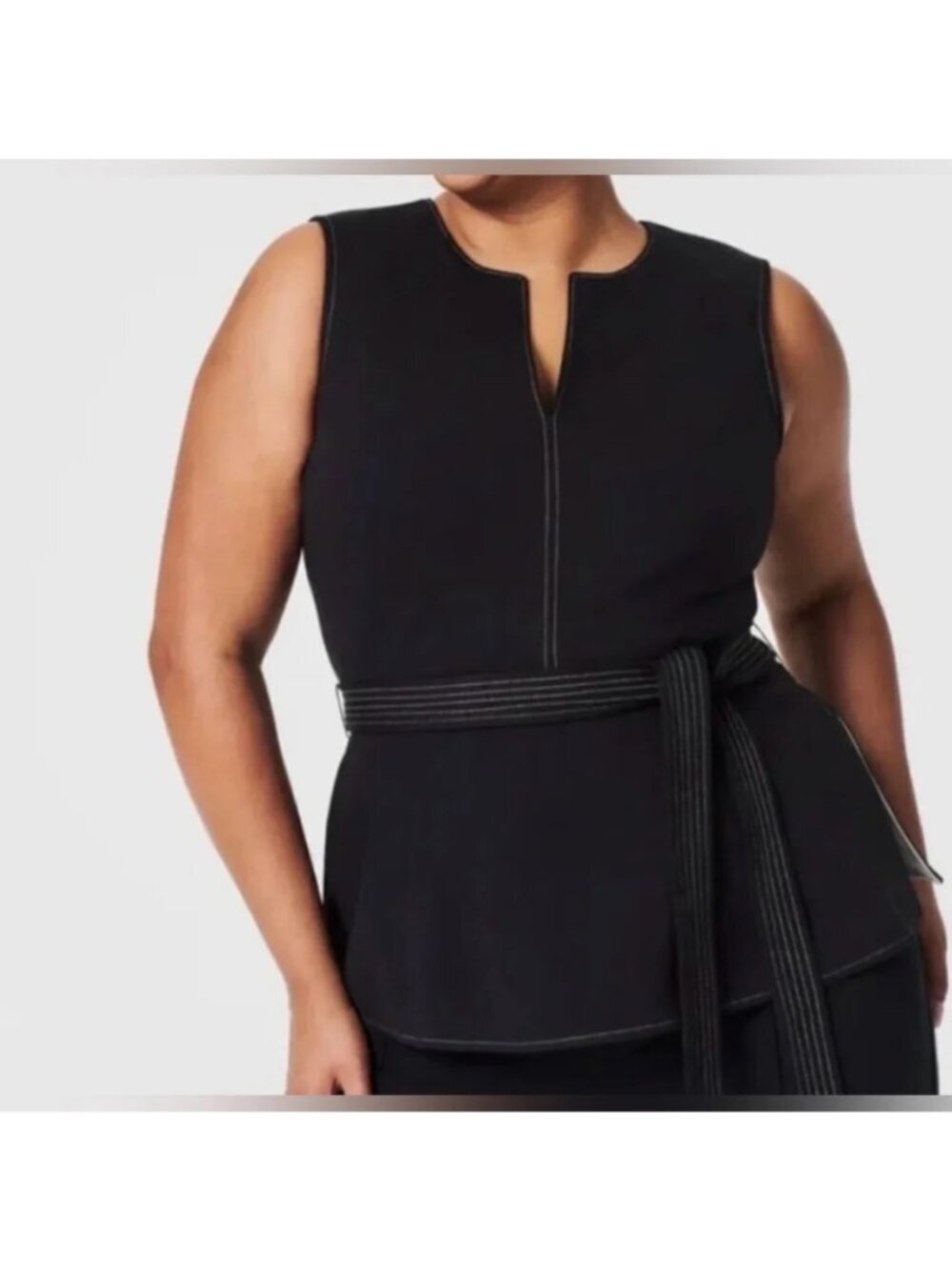 Spanx Ponte Contrast Tie Top Classic Black Size S Office Minimalist Structured
